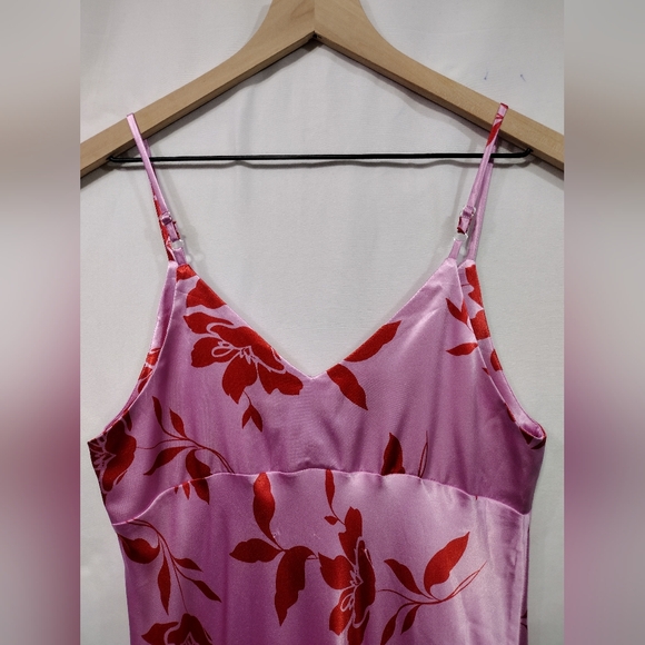 Emma & Michele Floral Slip Dress Women's S Pink Red Retro 90s Y2K Silky Satin - Picture 5 of 9
